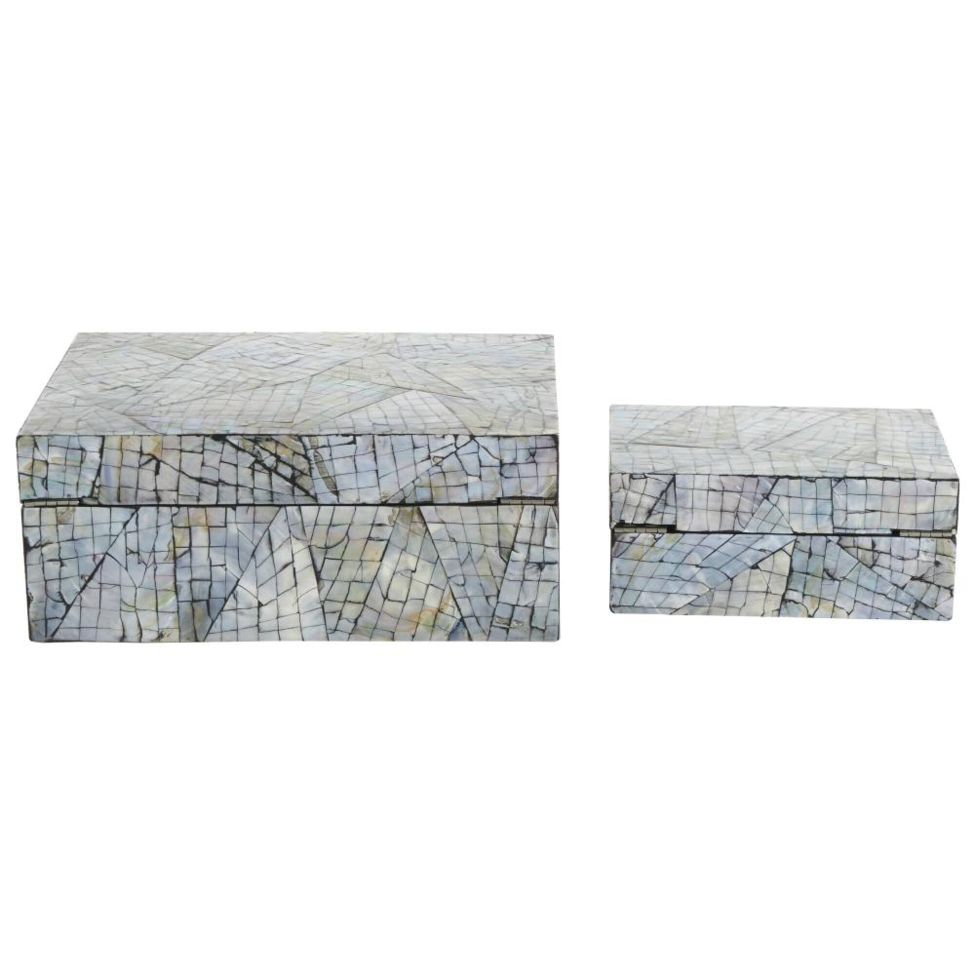 Multicolor Mother of Pearl Shell Abstract Handmade Angular Mosaic Storage Box Set